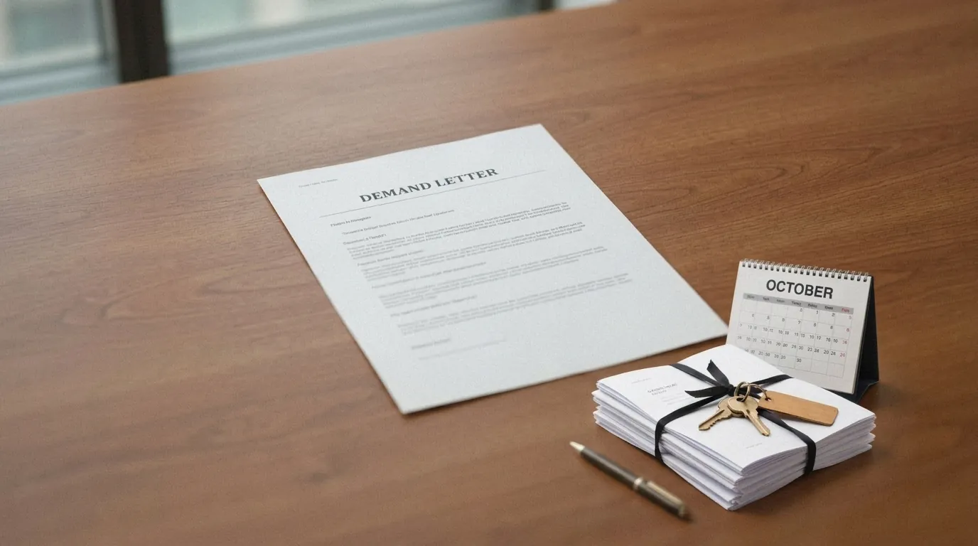 A mortgage demand letter lying on a desk, the first formal step before foreclosure in Airdrie