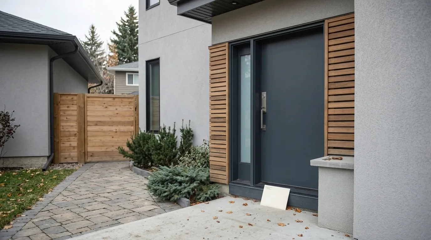 An envelope left at a front door, the way a foreclosure statement of claim is served in Airdrie